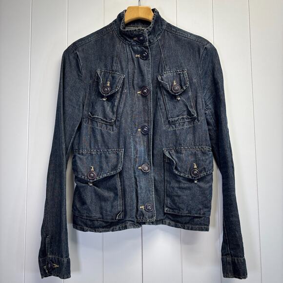 FCUK Jeans Womens Hipster Boho Cargo Pockets Denim Jacket Size S Streetwear - Picture 1 of 8
